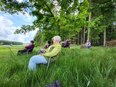 Gemeinsames Waldbaden ist eine beliebte Aktivität der Senior*innen. Die Mobilität älterer Menschen spielt dabei eine zentrale Rolle im Angebot des Alpakahofs Pointner. Senori*innen sollten selbstständig zum Hof kommen können - hier braucht es eine Lösung.